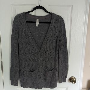 Aeropostale Womens XL Gray Crochet Knit Cardigan Button Front Boho Cozy